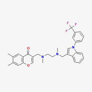molecular formula C32H32F3N3O2 B1681980 6,7-Dimethyl-3-[(methyl{2-[methyl({1-[3-(trifluoromethyl)phenyl]-1H-indol-3-YL}methyl)amino]ethyl}amino)methyl]-4H-chromen-4-one CAS No. 869998-49-2