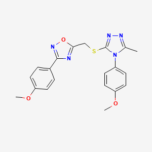 molecular formula C20H19N5O3S B1681995 3-(4-Methoxyphenyl)-5-({[4-(4-Methoxyphenyl)-5-Methyl-4h-1,2,4-Triazol-3-Yl]sulfanyl}methyl)-1,2,4-Oxadiazole CAS No. 865565-29-3