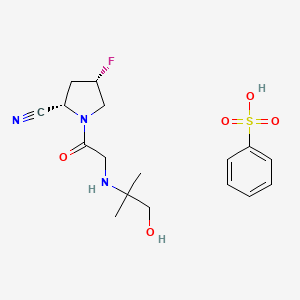 molecular formula C17H24FN3O5S B1682025 (2S,4S)-4-fluoro-1-((1-hydroxy-2-methylpropan-2-yl)glycyl)pyrrolidine-2-carbonitrile benzenesulfonate CAS No. 667865-69-2