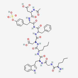 B1682053 N-Acetyl-aspartyl-O-sulfo-tyrosyl-norleucyl-glycyl-tryptophyl-norleucyl-aspartyl-phenylalaninamide CAS No. 103494-23-1