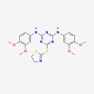 6-(4,5-dihydro-1,3-thiazol-2-ylsulfanyl)-N,N'-bis(3,4-dimethoxyphenyl)-1,3,5-triazine-2,4-diamine