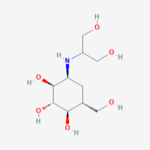 molecular formula C10H21NO6 B1682138 5-(2-Hydroxy-1-hydroxymethyl-ethylamino)-1-hydroxymethyl-cyclohexane-1,2,3,4-tetraol CAS No. 83470-79-5
