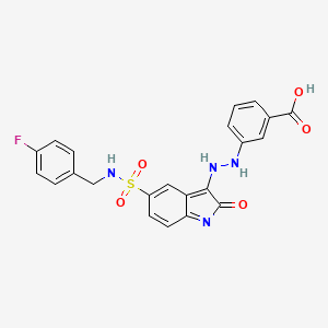 3-[2-[5-[(4-Fluorophenyl)methylsulfamoyl]-2-oxoindol-3-yl]hydrazinyl]benzoic acid