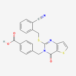 molecular formula C22H15N3O3S2 B1682173 4-[[2-[(2-Cyanophenyl)methylsulfanyl]-4-oxothieno[3,2-d]pyrimidin-3-yl]methyl]benzoic acid CAS No. 688347-51-5