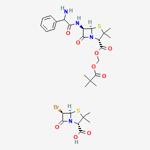 molecular formula C22H29N3O6S; C8H10BrNO3S B1682200 (2S,5R,6R)-6-bromo-3,3-dimethyl-7-oxo-4-thia-1-azabicyclo[3.2.0]heptane-2-carboxylic acid; 2,2-dimethylpropanoyloxymethyl (2S,5R,6R)-6-[(2-amino-2-phenylacetyl)amino]-3,3-dimethyl-7-oxo-4-thia-1-azabicyclo[3.2.0]heptane-2-carboxylate CAS No. 77442-45-6