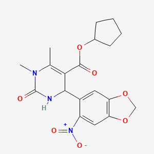 molecular formula C19H21N3O7 B1682263 Cyclopentyl 1,6-dimethyl-4-(6-nitro-1,3-benzodioxol-5-yl)-2-oxo-3,4-dihydropyrimidine-5-carboxylate CAS No. 312622-77-8