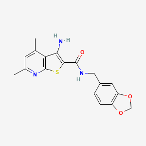 molecular formula C18H17N3O3S B1682264 3-amino-N-(1,3-benzodioxol-5-ylmethyl)-4,6-dimethylthieno[2,3-b]pyridine-2-carboxamide CAS No. 612514-42-8