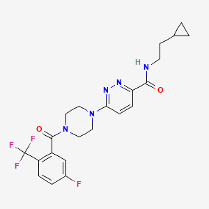 molecular formula C22H23F4N5O2 B1682291 N-(2-cyclopropylethyl)-6-[4-[5-fluoro-2-(trifluoromethyl)benzoyl]piperazin-1-yl]pyridazine-3-carboxamide CAS No. 840489-44-3
