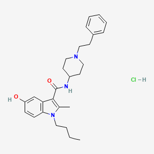 molecular formula C27H36ClN3O2 B1682337 1-Butyl-5-hydroxy-2-methyl-N-(1-(2-phenylethyl)-4-piperidyl)indole-3-carboxamide hydrochloride CAS No. 130838-15-2