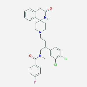 molecular formula C31H32Cl2FN3O2 B1682357 N-[2-(3,4-dichlorophenyl)-4-(3-oxospiro[2,4-dihydroisoquinoline-1,4'-piperidine]-1'-yl)butyl]-4-fluoro-N-methylbenzamide 