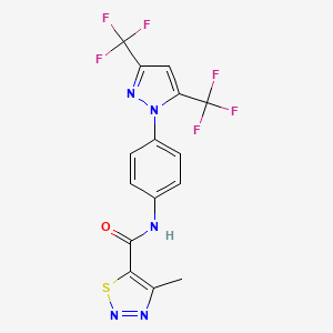 molecular formula C15H9F6N5OS B1682358 N-[4-[3,5-bis(trifluoromethyl)pyrazol-1-yl]phenyl]-4-methylthiadiazole-5-carboxamide CAS No. 223499-30-7