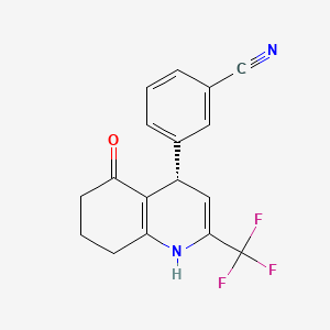 molecular formula C17H13F3N2O B1682409 3-[(4S)-5-Oxo-2-(trifluoromethyl)-1,4,5,6,7,8-hexahydroquinolin-4-YL]benzonitrile CAS No. 172649-40-0