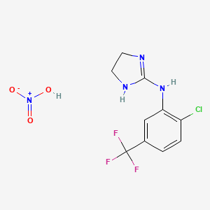 molecular formula C10H10ClF3N4O3 B1682476 1H-Imidazol-2-amine, N-(2-chloro-5-(trifluoromethyl)phenyl)-4,5-dihydro-, mononitrate CAS No. 15327-38-5