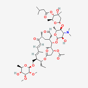molecular formula C53H87NO19 B1682567 [(2S,3S,4R,6S)-6-[(2R,3S,4R,5R,6R)-6-[[(4R,5S,6S,7R,9R,11E,13E,15R,16R)-4-acetyloxy-16-ethyl-15-[[(2R,5R,6R)-5-hydroxy-3,4-dimethoxy-6-methyloxan-2-yl]oxymethyl]-5,9,13-trimethyl-2,10-dioxo-7-(2-oxoethyl)-1-oxacyclohexadeca-11,13-dien-6-yl]oxy]-4-(dimethylamino)-5-hydroxy-2-methyloxan-3-yl]oxy-4-hydroxy-2,4-dimethyloxan-3-yl] 3-methylbutanoate CAS No. 63409-12-1