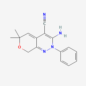 B1682630 3-amino-6,6-dimethyl-2-phenyl-8H-pyrano[4,5-e]pyridazine-4-carbonitrile CAS No. 185447-73-8