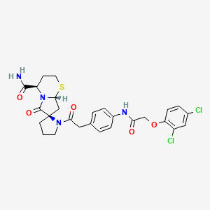 B1682633 (2R,4'R,8a'R)-1-(2-(4-(2-(2,4-dichlorophenoxy)acetamido)phenyl)acetyl)-6'-oxotetrahydro-2'H,6'H-spiro[pyrrolidine-2,7'-pyrrolo[2,1-b][1,3]thiazine]-4'-carboxamide CAS No. 894787-30-5