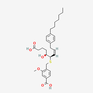 molecular formula C31H42O6S B1682662 6-((4-Carboxy-2-methoxyphenyl)methylthio)-5-hydroxy-9-(4-heptylphenyl)-7-nonenoic acid CAS No. 112682-32-3