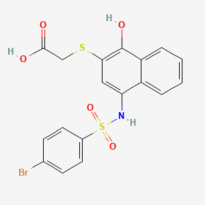 molecular formula C18H14BrNO5S2 B1682699 2-[4-[(4-Bromophenyl)sulfonylamino]-1-hydroxynaphthalen-2-yl]sulfanylacetic acid CAS No. 518303-20-3