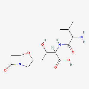 molecular formula C14H23N3O6 B1682813 2-[(2-Amino-3-methylbutanoyl)amino]-3-hydroxy-4-(7-oxo-4-oxa-1-azabicyclo[3.2.0]heptan-3-yl)butanoic acid CAS No. 98359-78-5