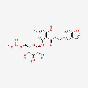molecular formula C26H28O11 B1682860 ((2R,3S,4S,5R,6S)-6-(2-(3-(benzofuran-5-yl)propanoyl)-3-hydroxy-5-methylphenoxy)-3,4,5-trihydroxytetrahydro-2H-pyran-2-yl)methyl methyl carbonate CAS No. 209746-59-8