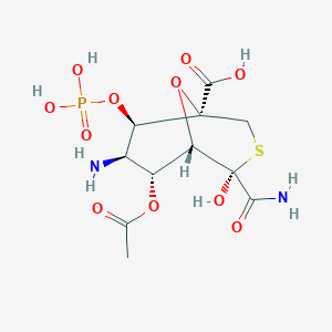 molecular formula C11H17N2O11PS B1682879 (1S,4R,5S,6R,7R,8R)-6-Acetyloxy-7-amino-4-carbamoyl-4-hydroxy-8-phosphonooxy-9-oxa-3-thiabicyclo[3.3.1]nonane-1-carboxylic acid CAS No. 87913-21-1
