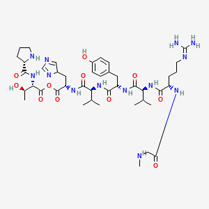 molecular formula C43H67N13O11 B1682893 [(2S)-2-[[(2S)-2-[[(2S)-2-[[(2S)-2-[[(2S)-5-(diaminomethylideneamino)-2-[[2-(methylamino)acetyl]amino]pentanoyl]amino]-3-methylbutanoyl]amino]-3-(4-hydroxyphenyl)propanoyl]amino]-3-methylbutanoyl]amino]-3-(4H-imidazol-4-yl)propanoyl] (2S,3R)-3-hydroxy-2-[[(2S)-pyrrolidine-2-carbonyl]amino]butanoate CAS No. 74127-89-2