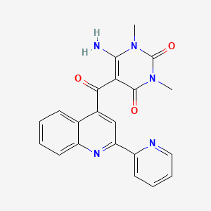molecular formula C21H17N5O3 B1682918 6-Amino-1,3-dimethyl-5-[2-(pyridin-2-yl)quinoline-4-carbonyl]-1,2,3,4-tetrahydropyrimidine-2,4-dione CAS No. 945008-17-3