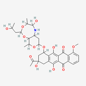 molecular formula C34H41NO13 B1682927 9-acetyl-6,9,11-trihydroxy-7-[[5-hydroxy-2-(2-hydroxypropyl)-4,10-dimethyl-4,5,6,6a,7,8,10,10a-octahydropyrano[3,4-d][1,3,6]dioxazocin-8-yl]oxy]-4-methoxy-8,10-dihydro-7H-tetracene-5,12-dione CAS No. 131443-34-0