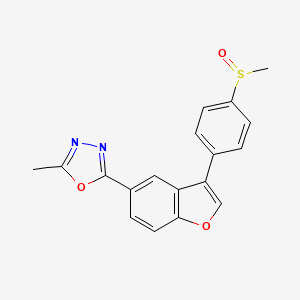 molecular formula C18H14N2O3S B1682947 1,3,4-Oxadiazole, 2-methyl-5-[3-[4-(methylsulfinyl)phenyl]-5-benzofuranyl]- CAS No. 1005201-24-0
