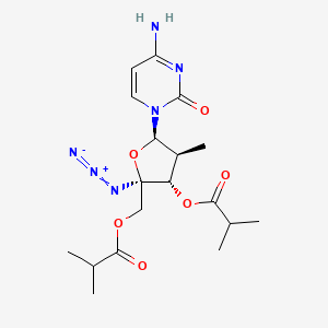 molecular formula C18H26N6O6 B1682965 2(1H)-Pyrimidinone, 4-amino-1-(4-c-azido-2-deoxy-2-methyl-3,5-bis-O-(2-methyl-1-oxopropyl)-beta-D-arabinofuranosyl)- CAS No. 1019639-33-8