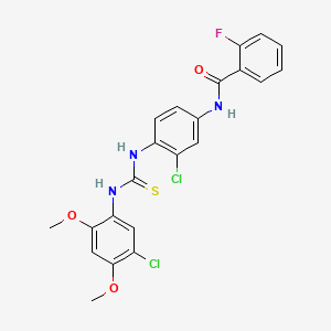 molecular formula C22H18Cl2FN3O3S B1683077 N-[3-chloro-4-[(5-chloro-2,4-dimethoxyphenyl)carbamothioylamino]phenyl]-2-fluorobenzamide CAS No. 273388-09-3