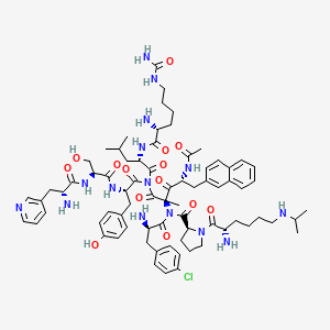 (2S)-N-[(2R,4R)-4-acetamido-1-[[(2S)-2-[[(2R)-2-amino-6-(carbamoylamino)hexanoyl]amino]-4-methylpentanoyl]-[(2S)-2-[[(2S)-2-[[(2R)-2-amino-3-pyridin-3-ylpropanoyl]amino]-3-hydroxypropanoyl]amino]-3-(4-hydroxyphenyl)propanoyl]amino]-2-methyl-5-naphthalen-2-yl-1,3-dioxopentan-2-yl]-N-[(2R)-2-amino-3-(4-chlorophenyl)propanoyl]-1-[(2S)-2-amino-6-(propan-2-ylamino)hexanoyl]pyrrolidine-2-carboxamide