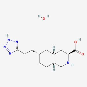 molecular formula C13H23N5O3 B1683121 3-Isoquinolinecarboxylic acid, decahydro-6-(2-(1H-tetrazol-5-yl)ethyl)-, monohydrate, (3S,4aR,6R,8aR)- CAS No. 317819-68-4