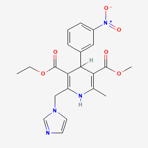 molecular formula C21H22N4O6 B1683329 3,5-Pyridinedicarboxylic acid, 1,4-dihydro-2-(1H-imidazol-1-ylmethyl)-6-methyl-4-(3-nitrophenyl)-, 3-ethyl 5-methyl ester CAS No. 103417-69-2