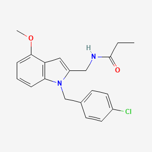 B1683357 N-[[1-[(4-chlorophenyl)methyl]-4-methoxyindol-2-yl]methyl]propanamide CAS No. 364629-05-0