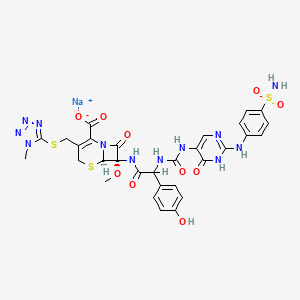 sodium;(6R,7S)-7-[[2-(4-hydroxyphenyl)-2-[[6-oxo-2-(4-sulfamoylanilino)-1H-pyrimidin-5-yl]carbamoylamino]acetyl]amino]-7-methoxy-3-[(1-methyltetrazol-5-yl)sulfanylmethyl]-8-oxo-5-thia-1-azabicyclo[4.2.0]oct-2-ene-2-carboxylate