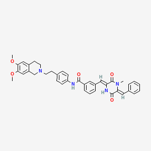 molecular formula C39H40N4O5 B1683413 3-[(Z)-[(5Z)-5-benzylidene-4-methyl-3,6-dioxopiperazin-2-ylidene]methyl]-N-[4-[2-(6,7-dimethoxy-3,4-dihydro-1H-isoquinolin-2-yl)ethyl]phenyl]benzamide CAS No. 762219-35-2