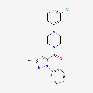 molecular formula C21H21ClN4O B1683416 1-(3-Chlorophenyl)-4-[(3-methyl-1-phenyl-1H-pyrazol-5-YL)carbonyl]piperazine CAS No. 729605-21-4