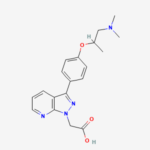 molecular formula C19H22N4O3 B1683441 3-(4-(2-Dimethylamino-1-methylethoxy)phenyl)-1H-pyrazolo(3,4-b)pyridine-1-acetic acid CAS No. 145194-32-7
