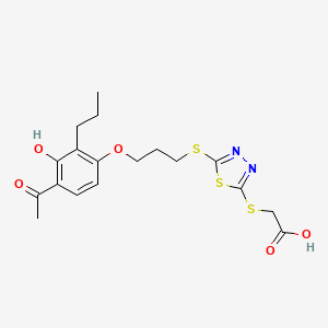 molecular formula C18H22N2O5S3 B1683451 Acetic acid, ((5-((3-(4-acetyl-3-hydroxy-2-propylphenoxy)propyl)thio)-1,3,4-thiadiazol-2-yl)thio)- CAS No. 104073-72-5