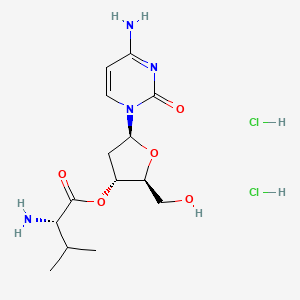 molecular formula C14H26Cl2N4O6 B1683474 [6-amino-3-[(2R,5S)-4-hydroxy-5-(hydroxymethyl)-3,5-dihydro-2H-furan-2-yl]-2-oxo-4H-pyrimidin-1-yl] (2S)-2-amino-3-methyl-butanoate dihydrochloride CAS No. 359689-54-6