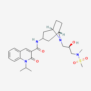 molecular formula C25H36N4O5S B1683485 N-[8-[(2R)-2-羟基-3-[甲基(甲基磺酰基)氨基]丙基]-8-氮杂双环[3.2.1]辛烷-3-基]-2-氧代-1-丙-2-基喹啉-3-甲酰胺 CAS No. 866933-46-2