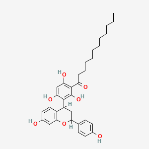 molecular formula C33H40O7 B1683497 1-[2,4,6-trihydroxy-3-[7-hydroxy-2-(4-hydroxyphenyl)-3,4-dihydro-2H-chromen-4-yl]phenyl]dodecan-1-one CAS No. 137130-31-5