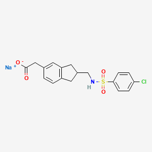 molecular formula C18H17ClNNaO4S B1683539 Sodium 2-((((4-chlorophenyl)sulfonyl)amino)methyl)-2,3-dihydro-1H-indene-5-acetate CAS No. 146731-14-8