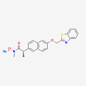 molecular formula C22H19N2NaO3S B1683585 2-Naphthaleneacetamide, 6-(2-benzothiazolylmethoxy)-N-hydroxy-N,alpha-dimethyl-, sodium salt, (S)- CAS No. 169626-43-1