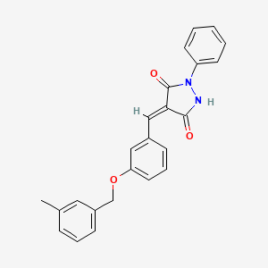 molecular formula C24H20N2O3 B1683609 (4E)-4-[[3-[(3-methylphenyl)methoxy]phenyl]methylidene]-1-phenylpyrazolidine-3,5-dione CAS No. 429653-73-6
