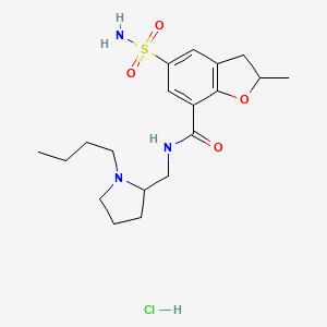 molecular formula C19H30ClN3O4S B1683610 N-((1-Butyl-2-pyrrolidinyl)methyl)-2-methyl-5-sulfamoyl-2,3-dihydrobenzofuran-7-carboxamide CAS No. 124842-93-9