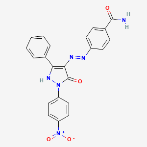 B1683636 4-[(2E)-2-[1-(4-nitrophenyl)-5-oxo-3-phenylpyrazol-4-ylidene]hydrazinyl]benzamide CAS No. 364052-84-6