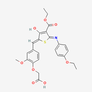 B1683639 2-[4-[(Z)-[5-(4-ethoxyanilino)-4-ethoxycarbonyl-3-oxothiophen-2-ylidene]methyl]-2-methoxyphenoxy]acetic acid CAS No. 443872-20-6