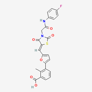 3-[5-[(Z)-[3-[2-(4-fluoroanilino)-2-oxoethyl]-2,4-dioxo-1,3-thiazolidin-5-ylidene]methyl]furan-2-yl]-2-methylbenzoic acid
